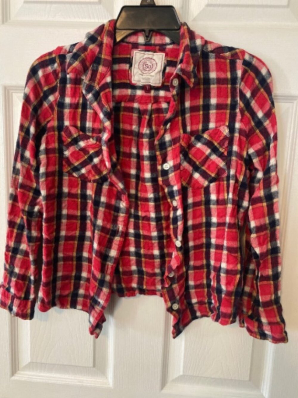 SO Authentic American Heritage Girls Plaid Flannel Shirt Red Navy Large 12 14